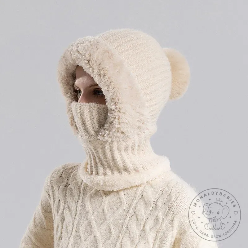White Knit Beanie Hat with Faux Fur Lining and Pom-Pom 17 White Knit Beanie Hat with Faux Fur Lining and Pom-Pom