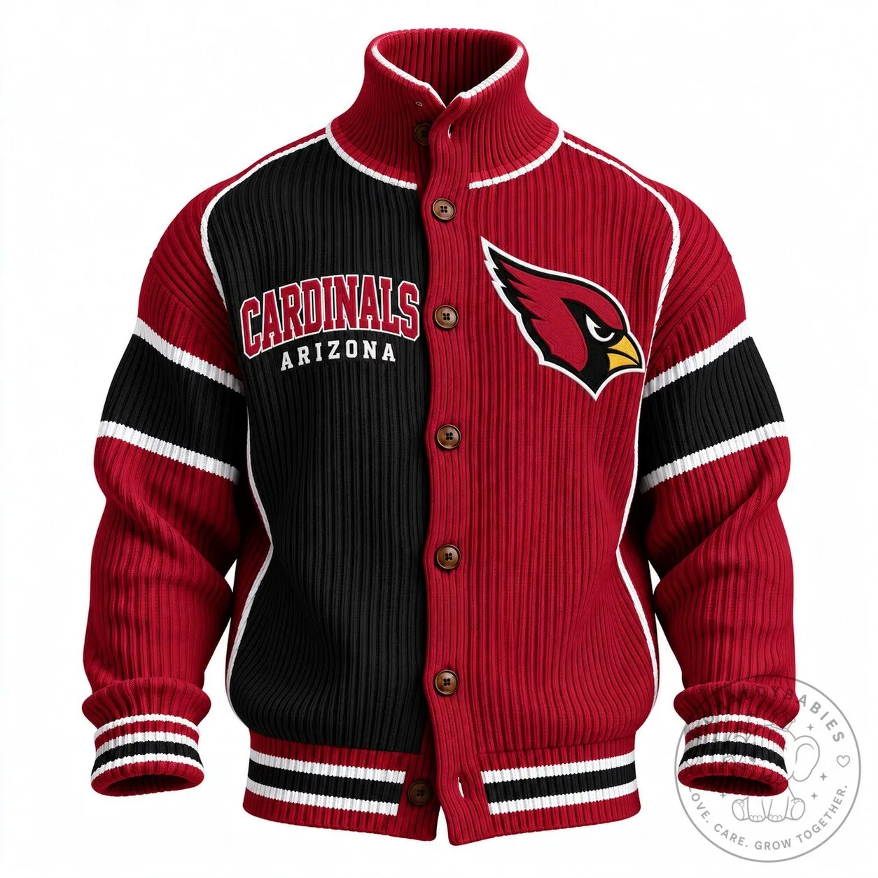 Arizona Cardinals Football Team Red Black White Knitted Button-Up Jacket 1 Arizona Cardinals Football Team Red Black White Knitted Button-Up Jacket