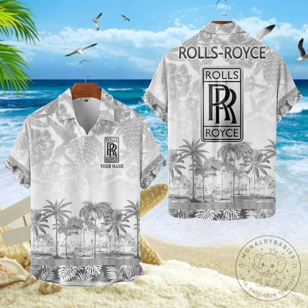 Rolls-Royce Luxury Palm Tree Pattern Custom Name Hawaiian Shirt