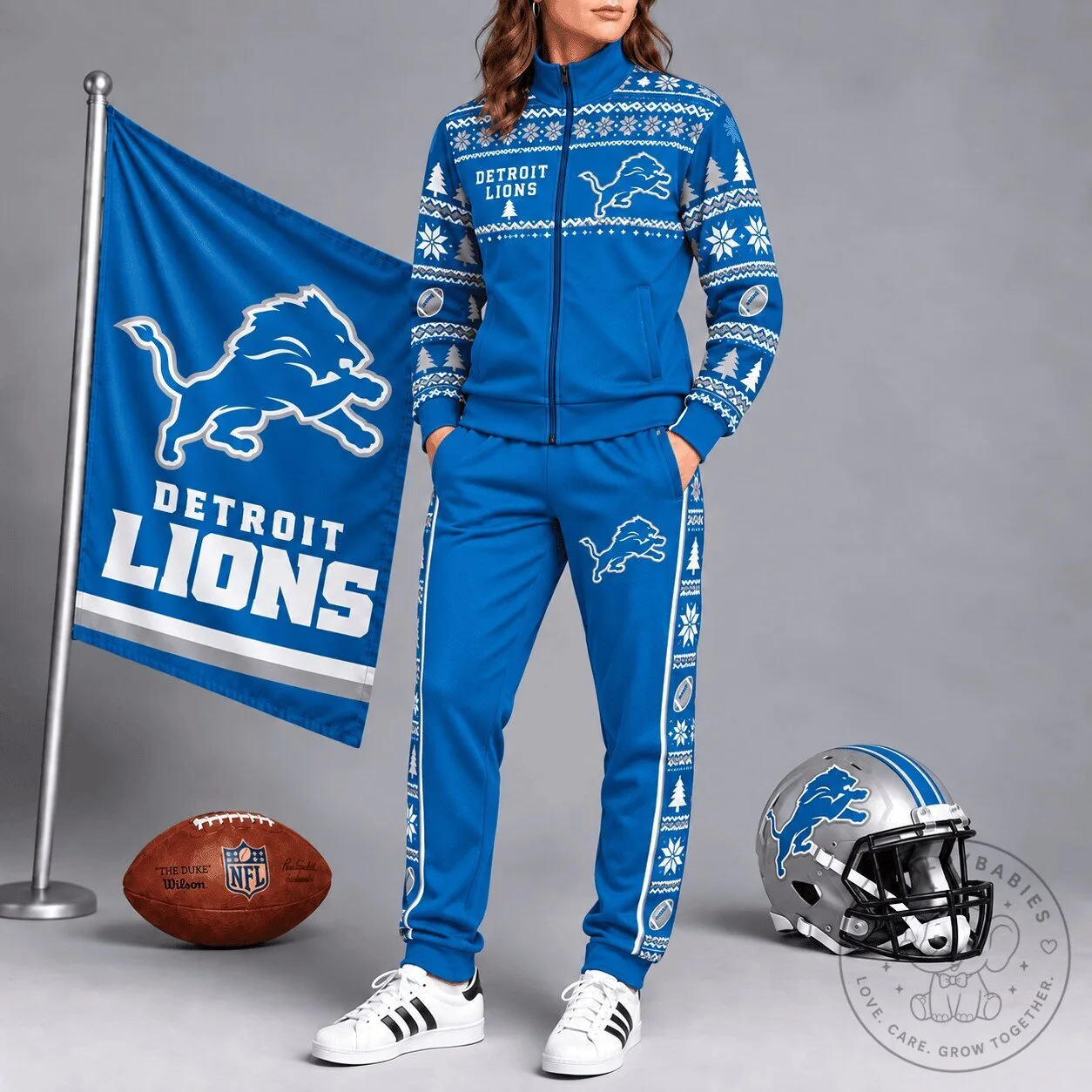 Detroit Lions Christmas Ugly Sweater Style Full-Zip Tracksuit Jacket