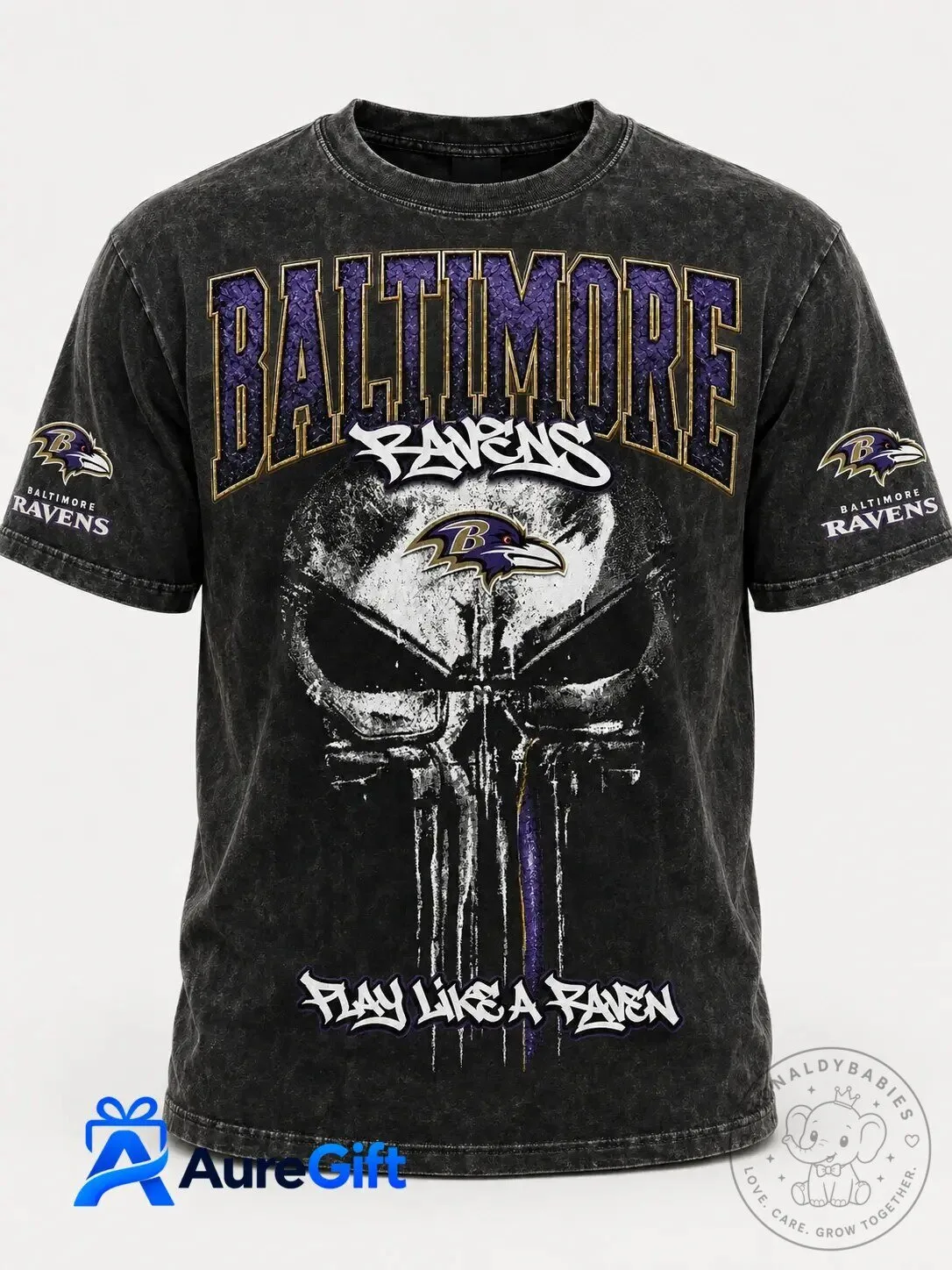 Baltimore Ravens Skull Play Like A Raven NFL Football Team T-Shirt