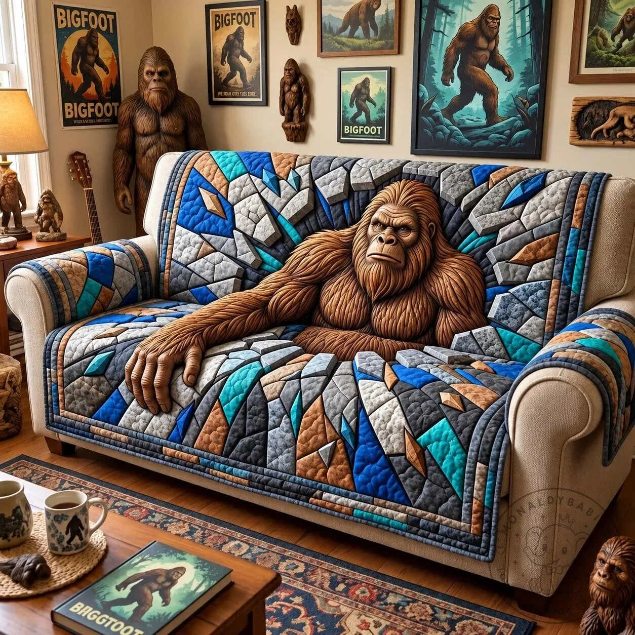 Bigfoot Sasquatch Quilted Sofa Cover Protector for Living Room Decor