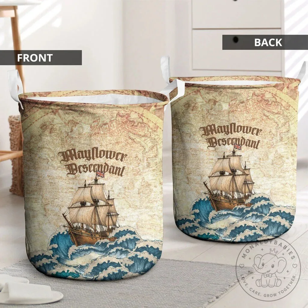 Mayflower Descendant Ship Vintage Nautical Map Ocean Waves Laundry Basket 6 Mayflower Descendant Ship Vintage Nautical Map Ocean Waves Laundry Basket