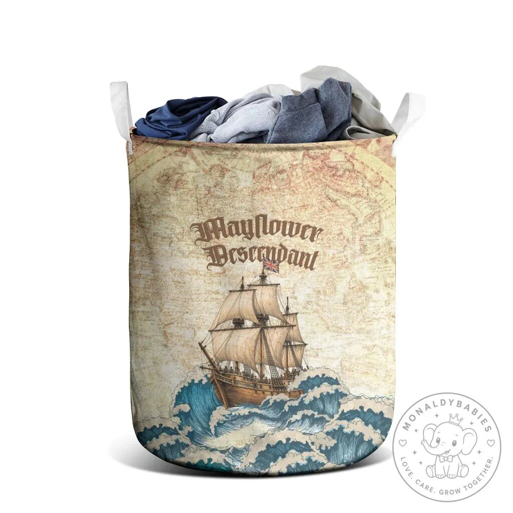 Mayflower Descendant Ship Vintage Nautical Map Ocean Waves Laundry Basket 7 Mayflower Descendant Ship Vintage Nautical Map Ocean Waves Laundry Basket