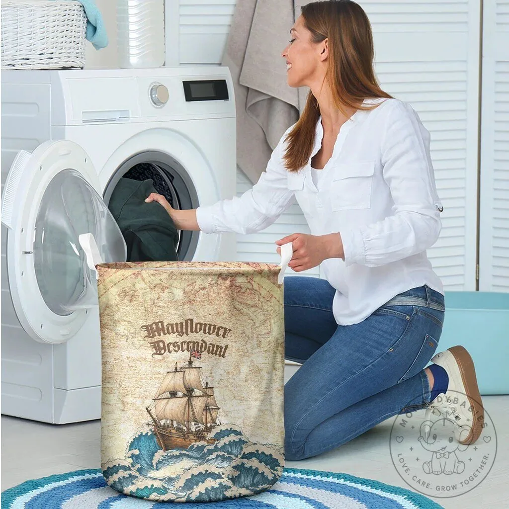 Mayflower Descendant Ship Vintage Nautical Map Ocean Waves Laundry Basket 8 Mayflower Descendant Ship Vintage Nautical Map Ocean Waves Laundry Basket