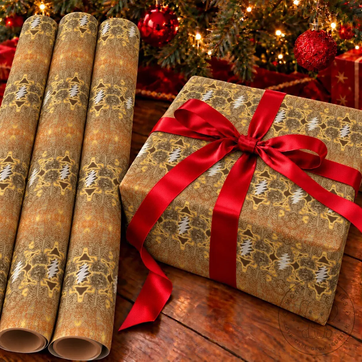 Grateful Dead Lightning Bolt Vintage Gold Damask Rock and Roll Gift Wrapping Paper