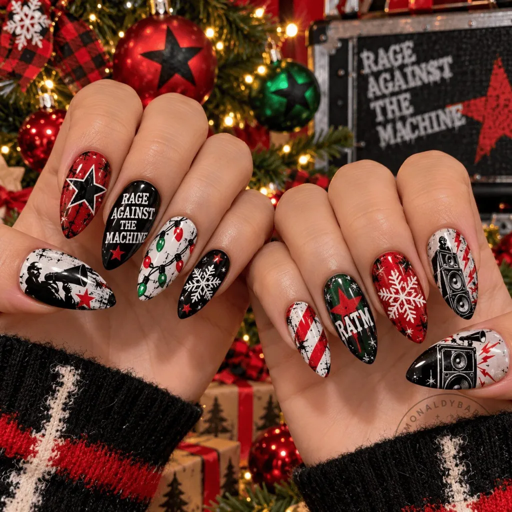 Rage Against the Machine Christmas Holiday Press-On Nails Set Rage Against the Machine Christmas Holiday Press-On Nails Set