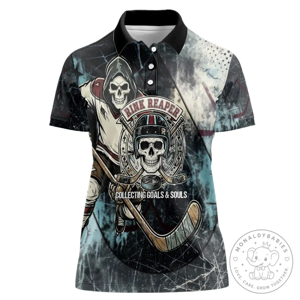 Rink Reaper Grim Reaper Skeleton Ice Hockey Player Polo Shirt 9 Rink Reaper Grim Reaper Skeleton Ice Hockey Player Polo Shirt