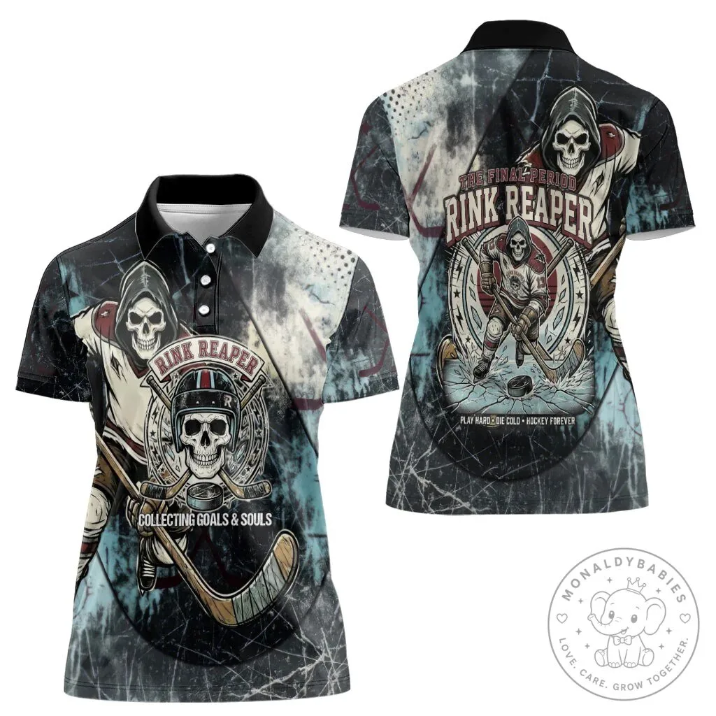 Rink Reaper Grim Reaper Skeleton Ice Hockey Player Polo Shirt 11 Rink Reaper Grim Reaper Skeleton Ice Hockey Player Polo Shirt