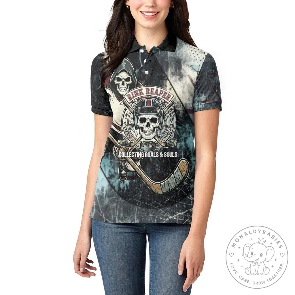 Rink Reaper Grim Reaper Skeleton Ice Hockey Player Polo Shirt 12 Rink Reaper Grim Reaper Skeleton Ice Hockey Player Polo Shirt