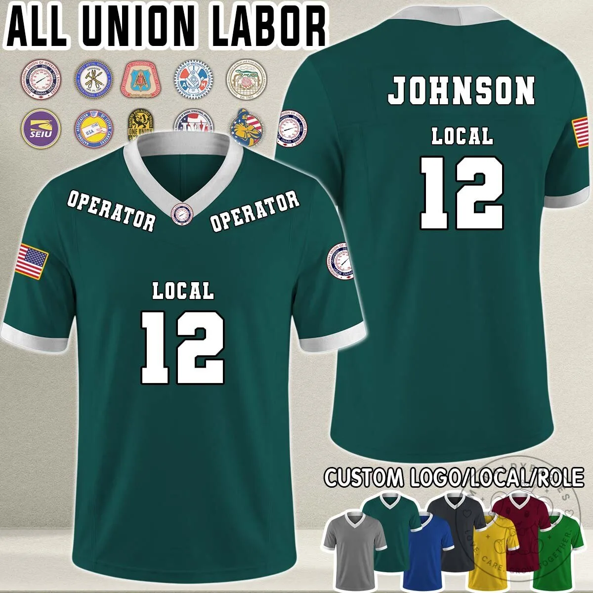 Custom Union Labor Operator Local 12 Football Jersey