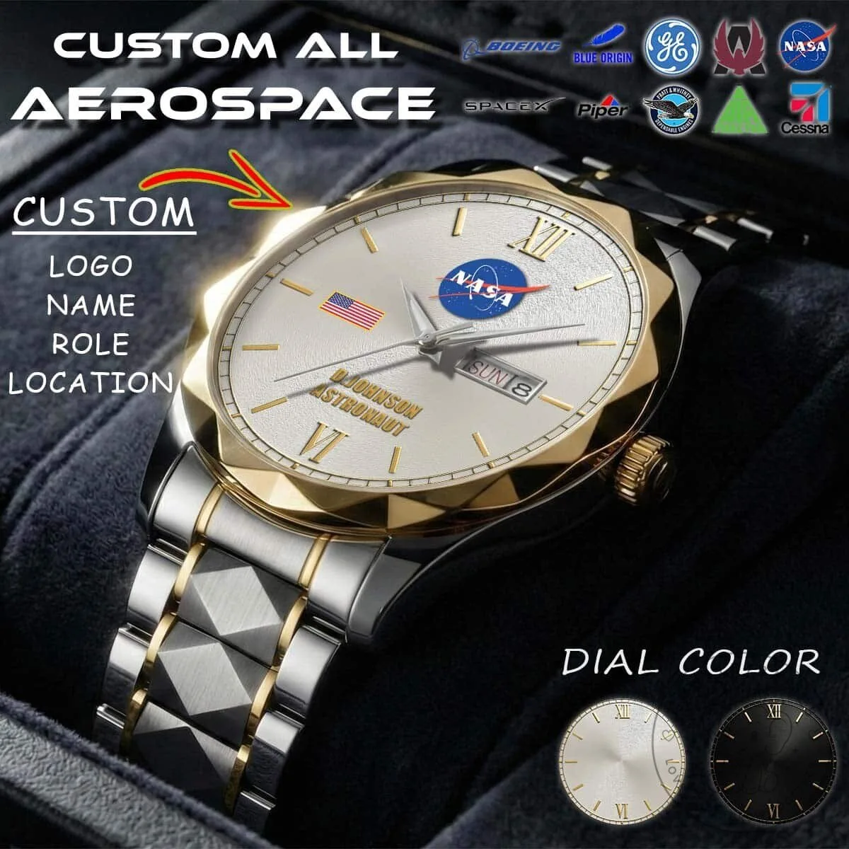 NASA Aerospace Astronaut Custom Name Stainless Steel Watch 9 NASA Aerospace Astronaut Custom Name Stainless Steel Watch