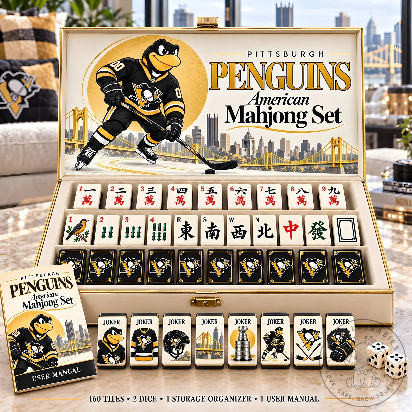 Pittsburgh Penguins American Mahjong Game Set with Storage Case and User Manual