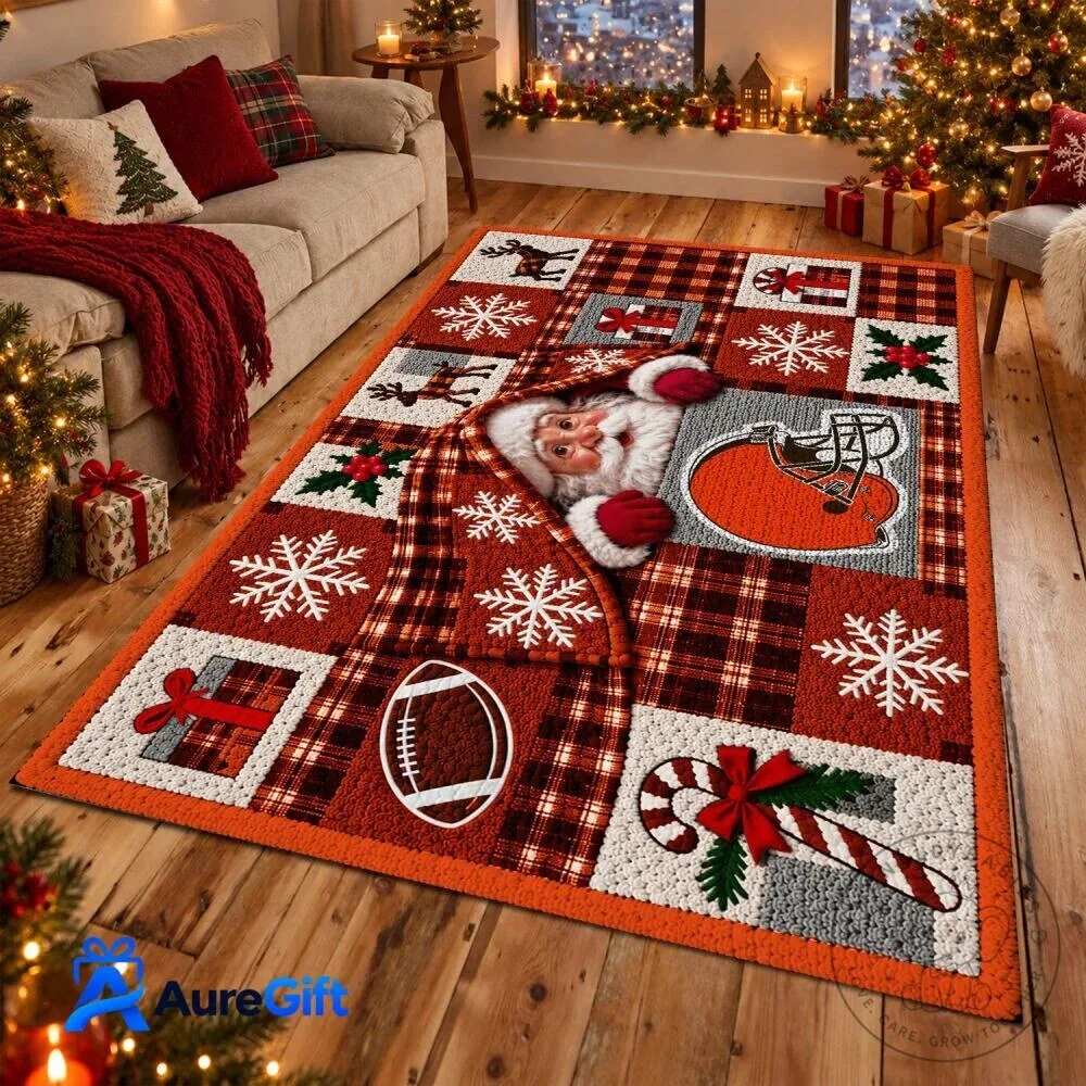 Cleveland Browns Christmas Santa Claus Holiday Football Team Area Rug