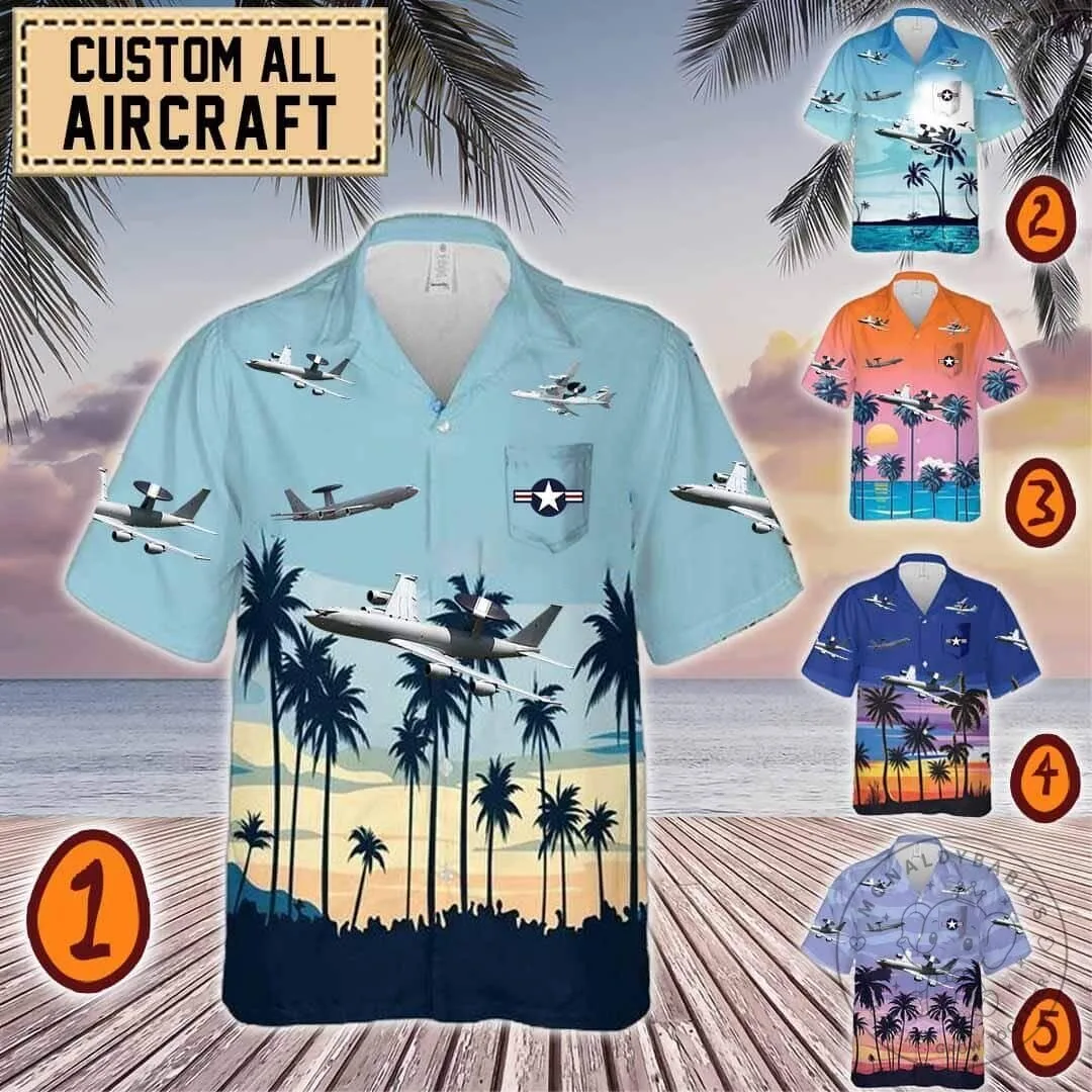 E-3 Sentry AWACS Aircraft Palm Trees Beach Hawaiian Shirt