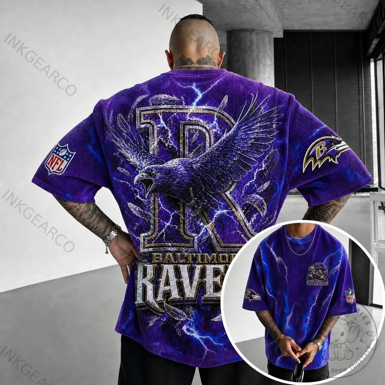 Baltimore Ravens NFL Football Team Purple Lightning Raven T-Shirt
