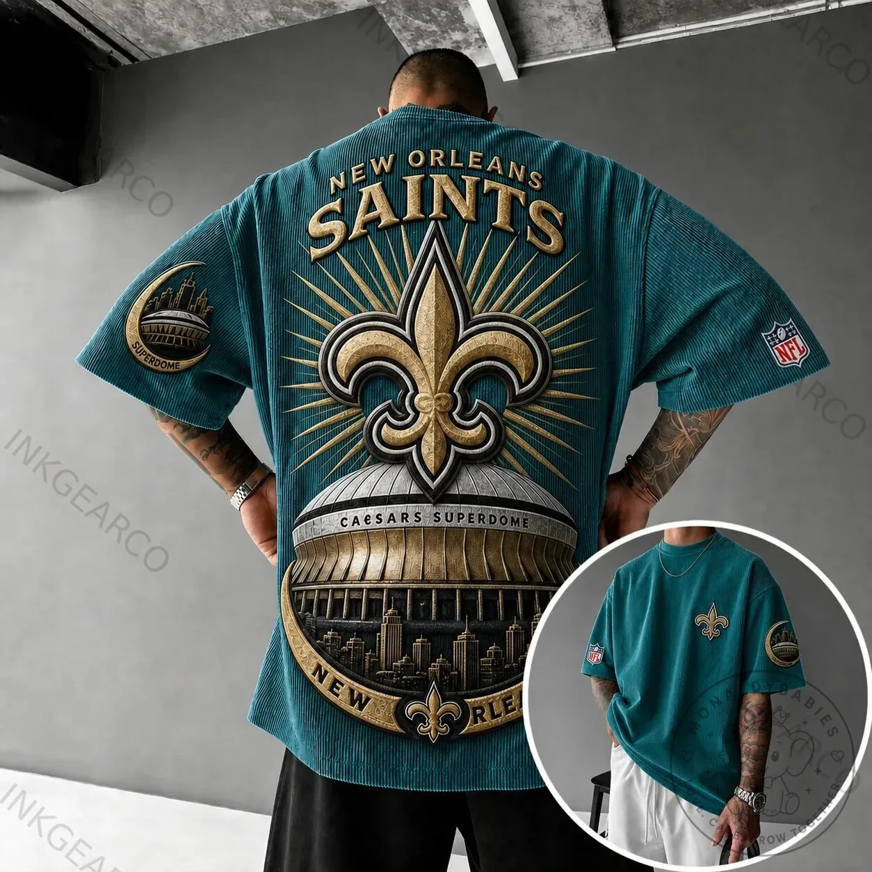 New Orleans Saints Football Team Caesars Superdome Green T-Shirt