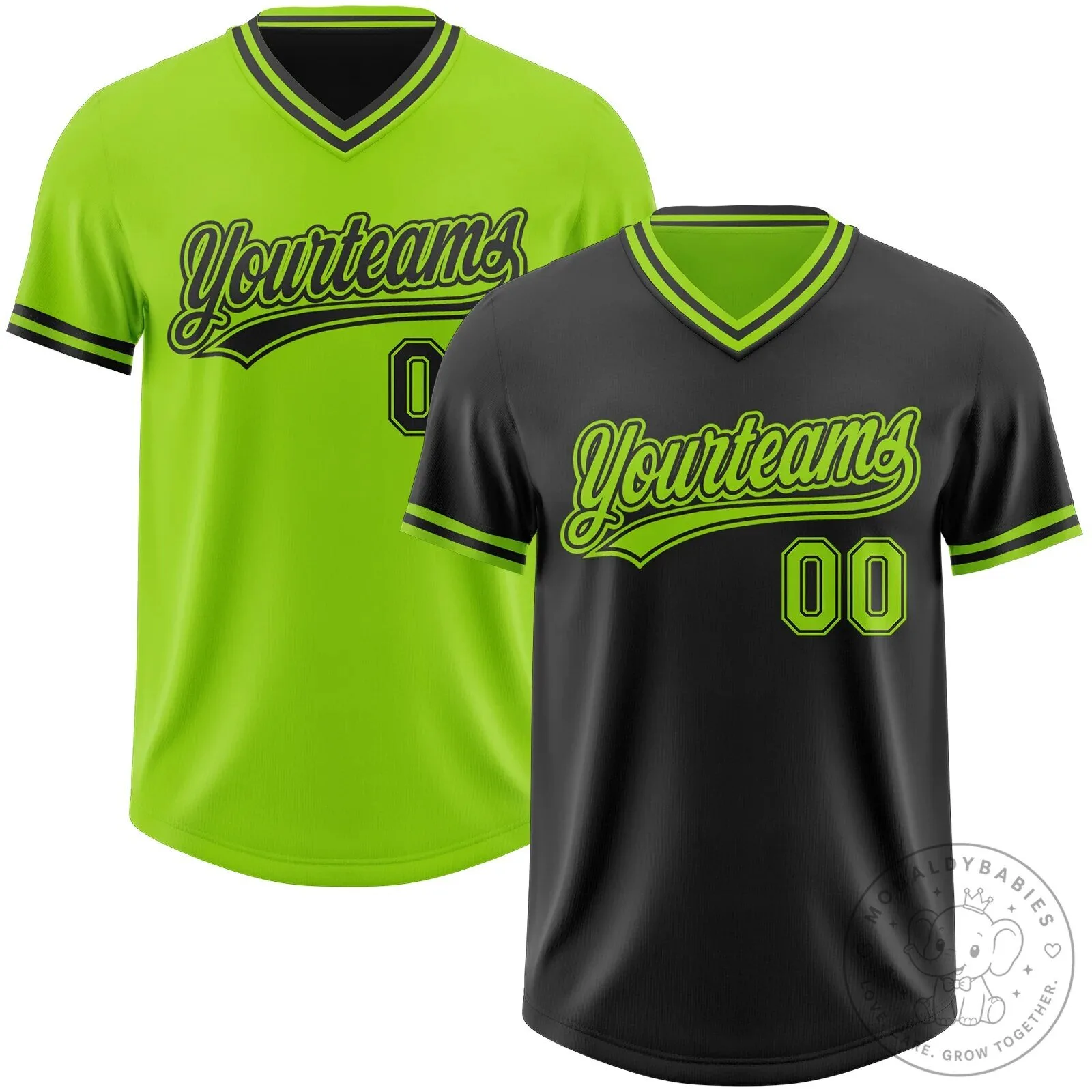 Custom Black Neon Green Reversible V-Neck Baseball Jersey Shirt