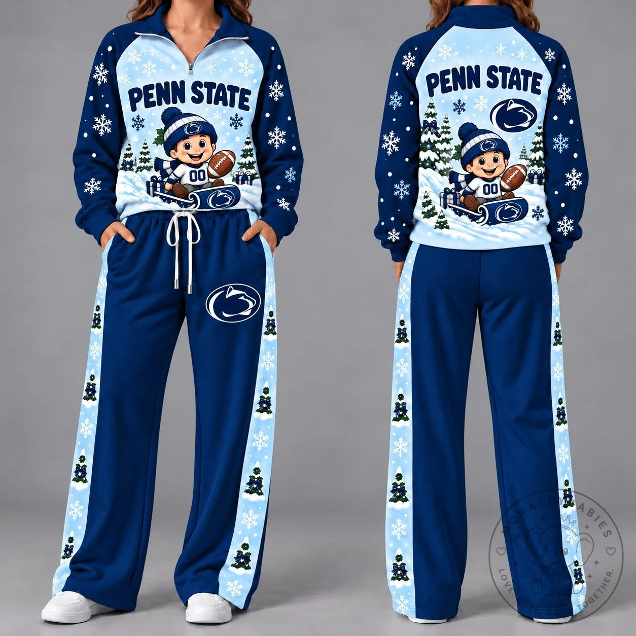 Penn State Nittany Lions Christmas Snowman Quarter Zip Hoodie and Pants Set