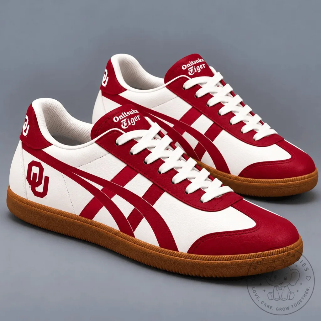 Oklahoma Sooners Onitsuka Tiger NCAA Team Pride White and Crimson Shoes