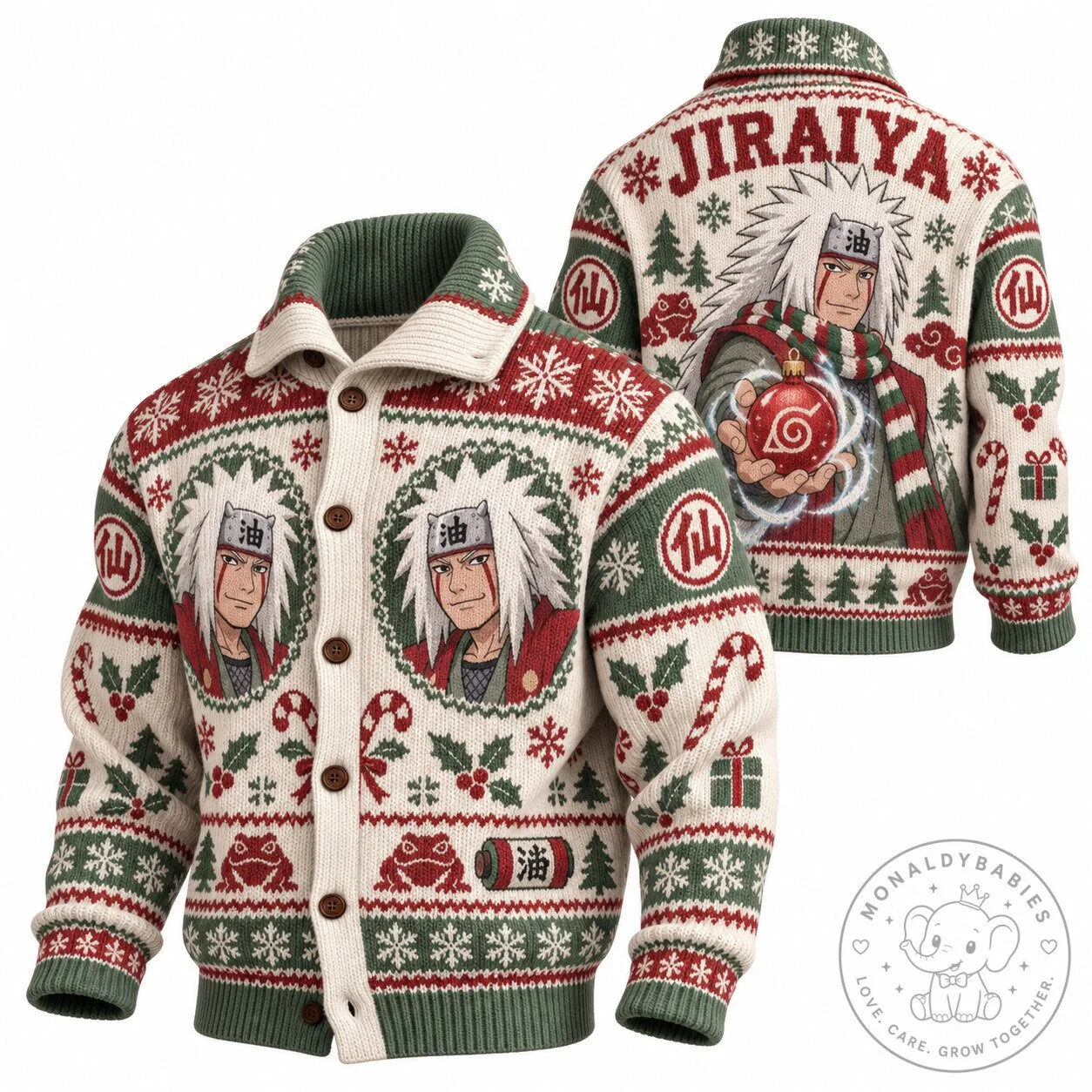 Jiraiya Naruto Anime Christmas Holiday Ugly Sweater Cardigan