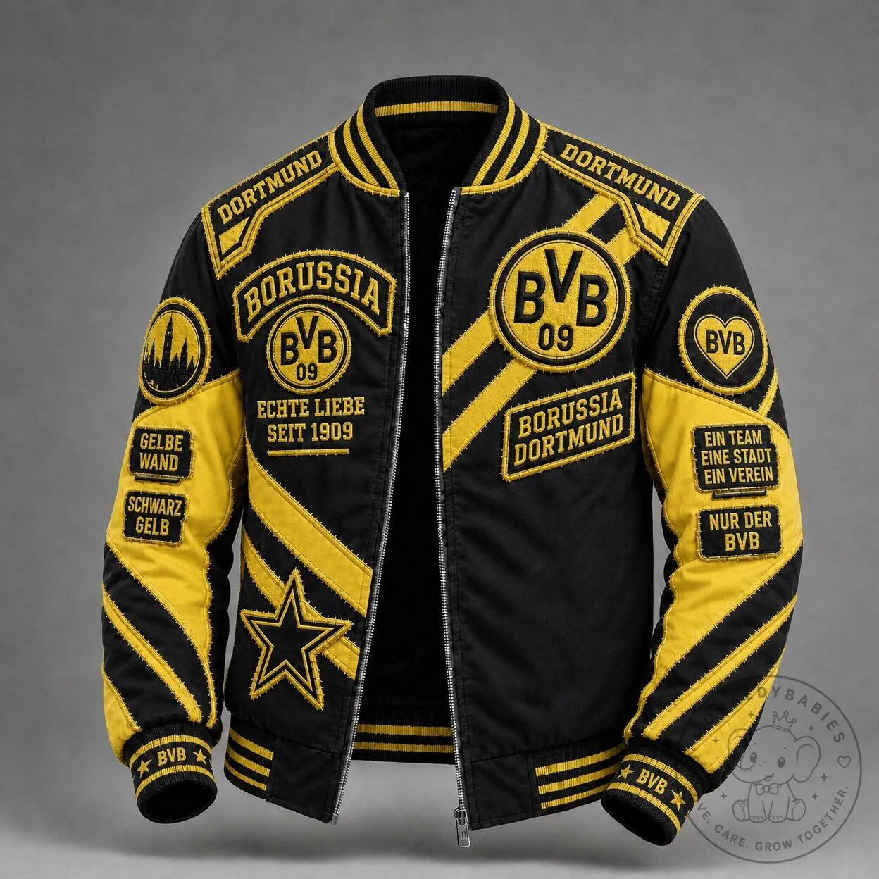 Borussia Dortmund Football Club Yellow Black Striped Bomber Jacket