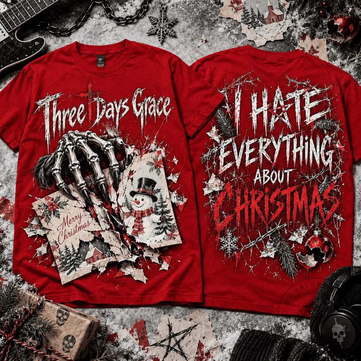 Three Days Grace I Hate Everything About Christmas Rock Band T-Shirt