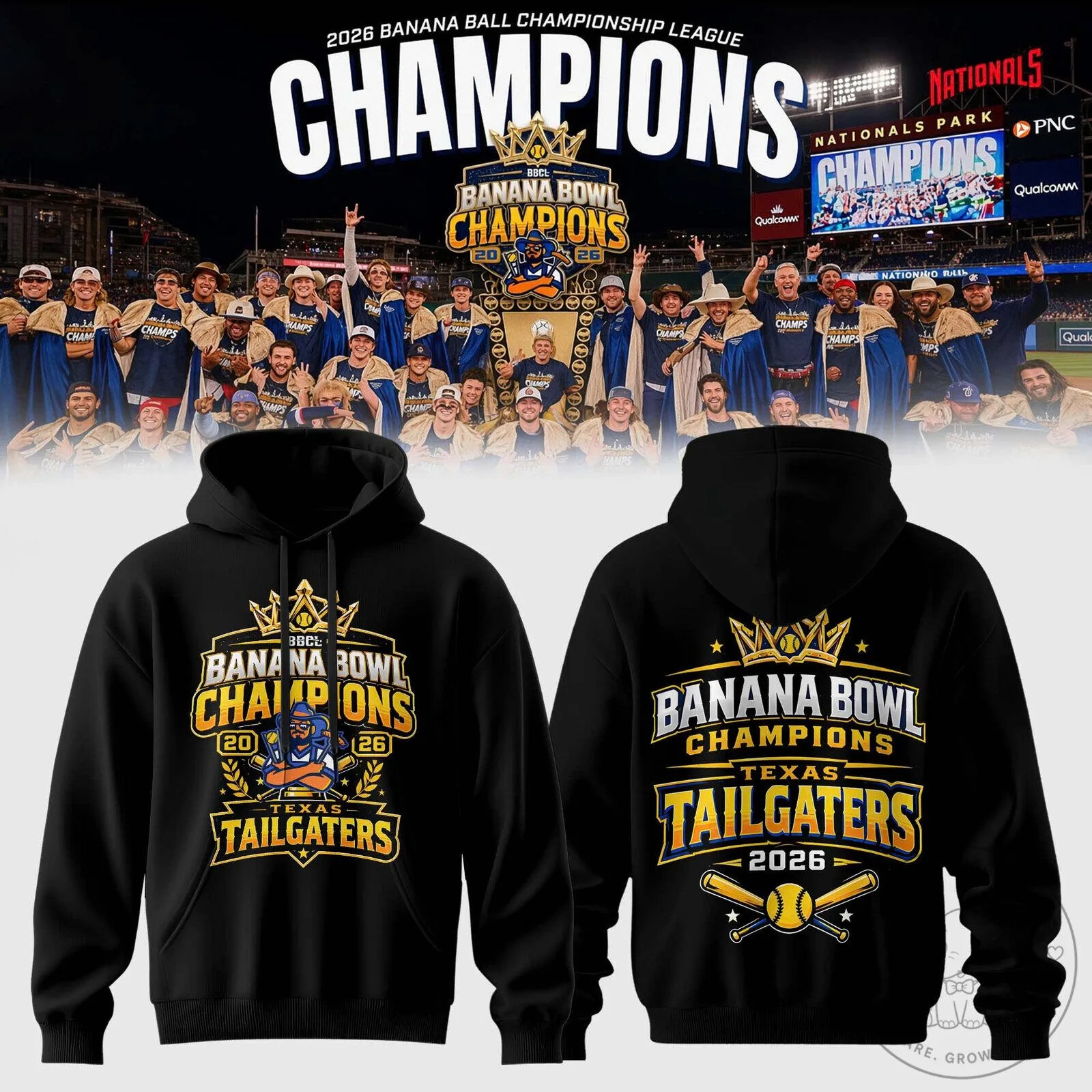Banana Bowl Champions Texas Tailgaters 2026 Baseball Team Fan Hoodie