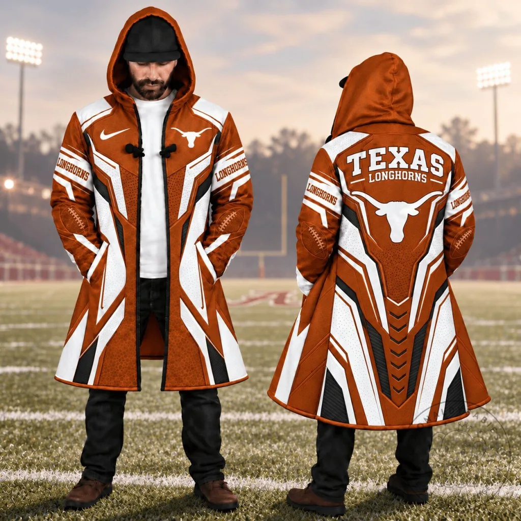 Texas Longhorns Football Team Orange and White Premium Hooded Cloak Jacket