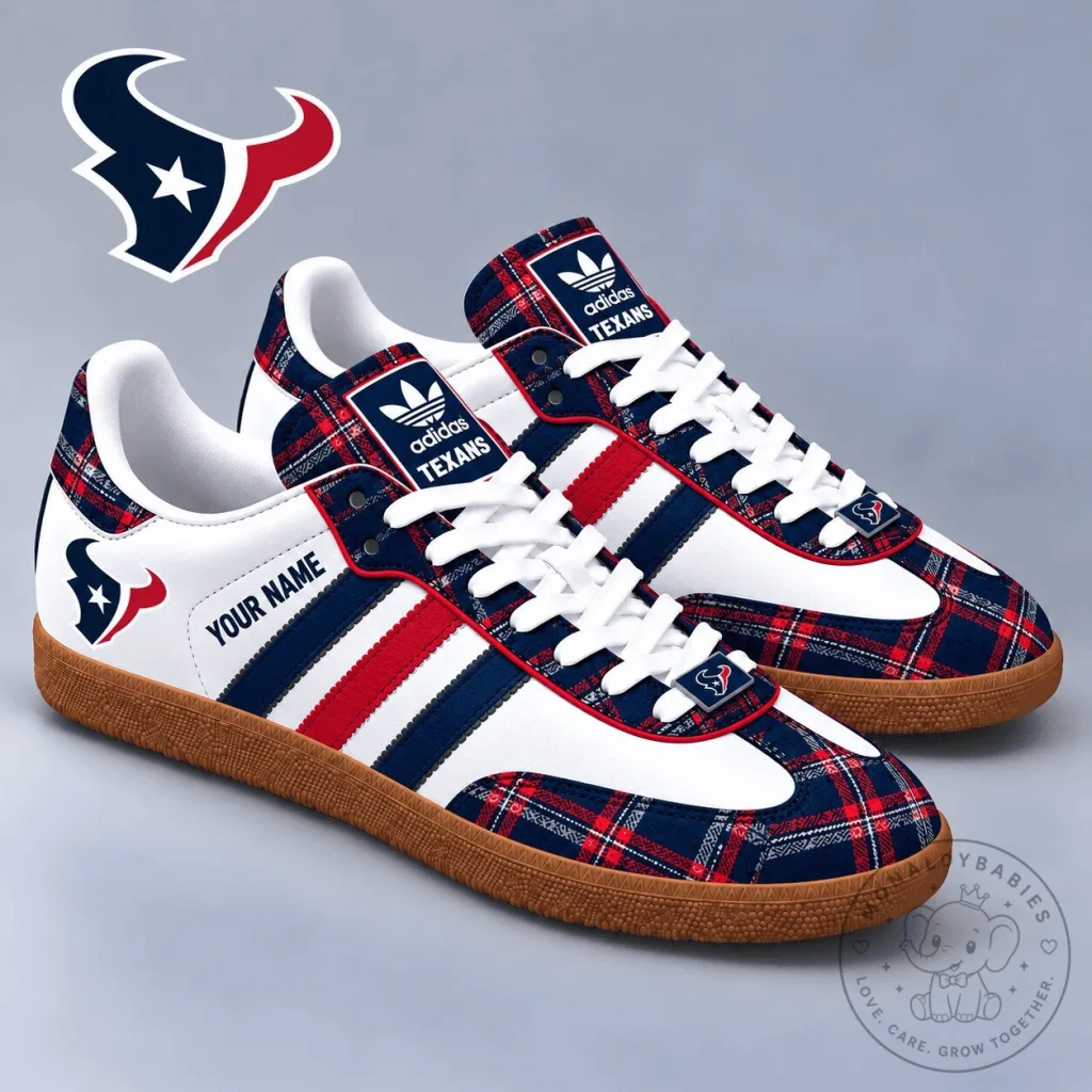 Houston Texans Plaid Pattern Adidas Samba Style Shoes