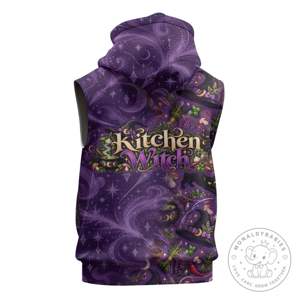 Sleeveless Hoodie featuring Black Cat and Magical Cauldron for Kitchen Witch Wiccan Style 10 Sleeveless Hoodie featuring Black Cat and Magical Cauldron for Kitchen Witch Wiccan Style