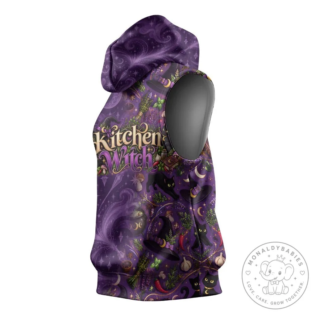 Sleeveless Hoodie featuring Black Cat and Magical Cauldron for Kitchen Witch Wiccan Style 11 Sleeveless Hoodie featuring Black Cat and Magical Cauldron for Kitchen Witch Wiccan Style