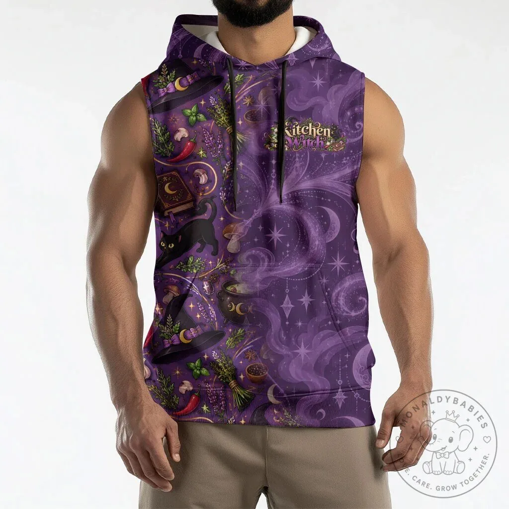 Sleeveless Hoodie featuring Black Cat and Magical Cauldron for Kitchen Witch Wiccan Style 12 Sleeveless Hoodie featuring Black Cat and Magical Cauldron for Kitchen Witch Wiccan Style
