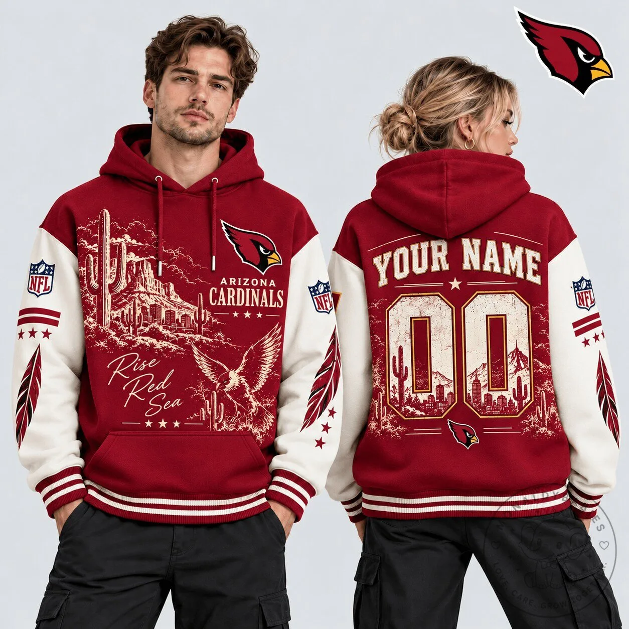 Arizona Cardinals NFL Rise Red Sea Desert Custom Name Number Hoodie
