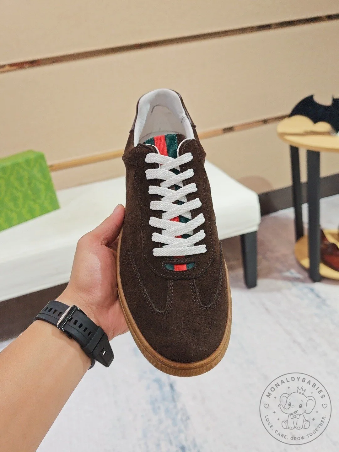 Gucci Brown Suede Low-Top Sneakers with Signature Web Stripe Detail