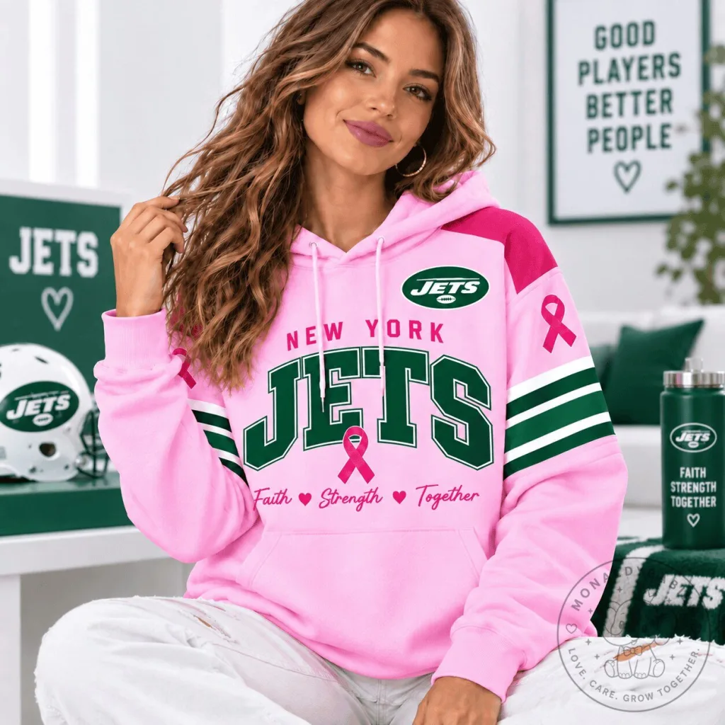 New York Jets Breast Cancer Awareness Pink Game Day Hoodie for Women