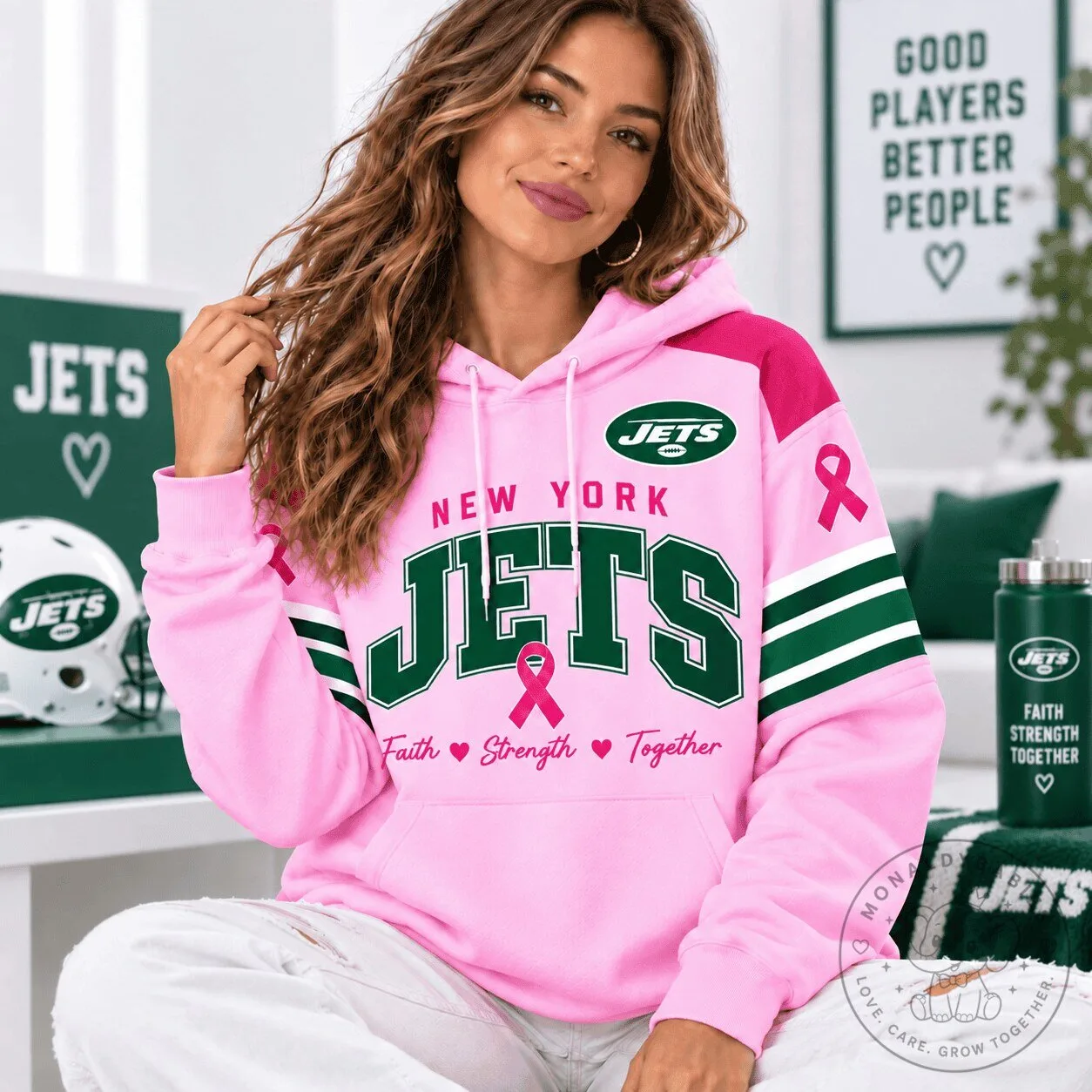 New York Jets Breast Cancer Awareness Pink Game Day Hoodie for Women