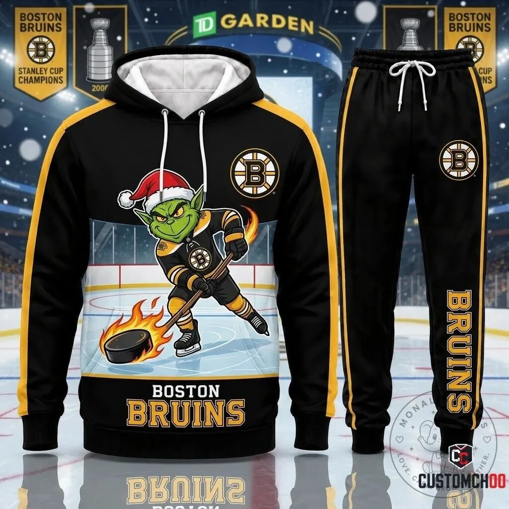 Boston Bruins Grinch Christmas Hockey Fan Holiday Hoodie Sweatshirt