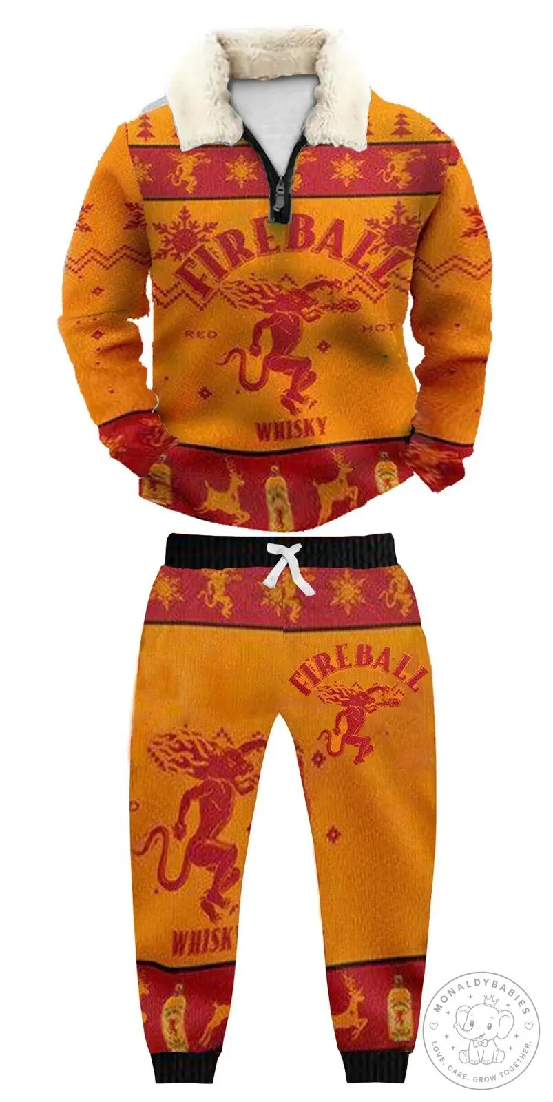 Fireball Whisky Ugly Christmas Sweater Quarter Zip Sweatshirt and Sweatpants Set 3 Fireball Whisky Ugly Christmas Sweater Quarter Zip Sweatshirt and Sweatpants Set