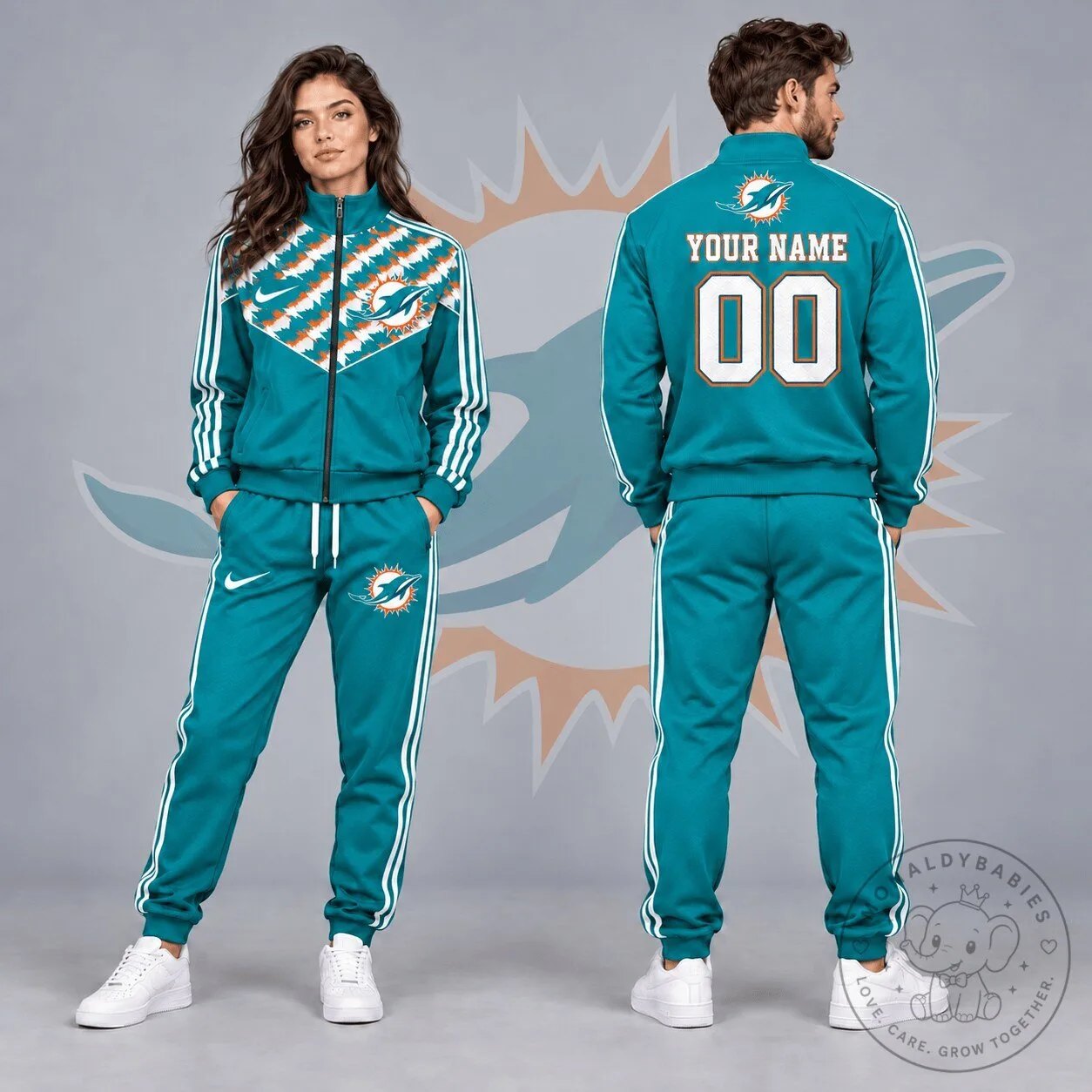 Miami Dolphins Custom Name and Number Teal Full-Zip Tracksuit Jacket
