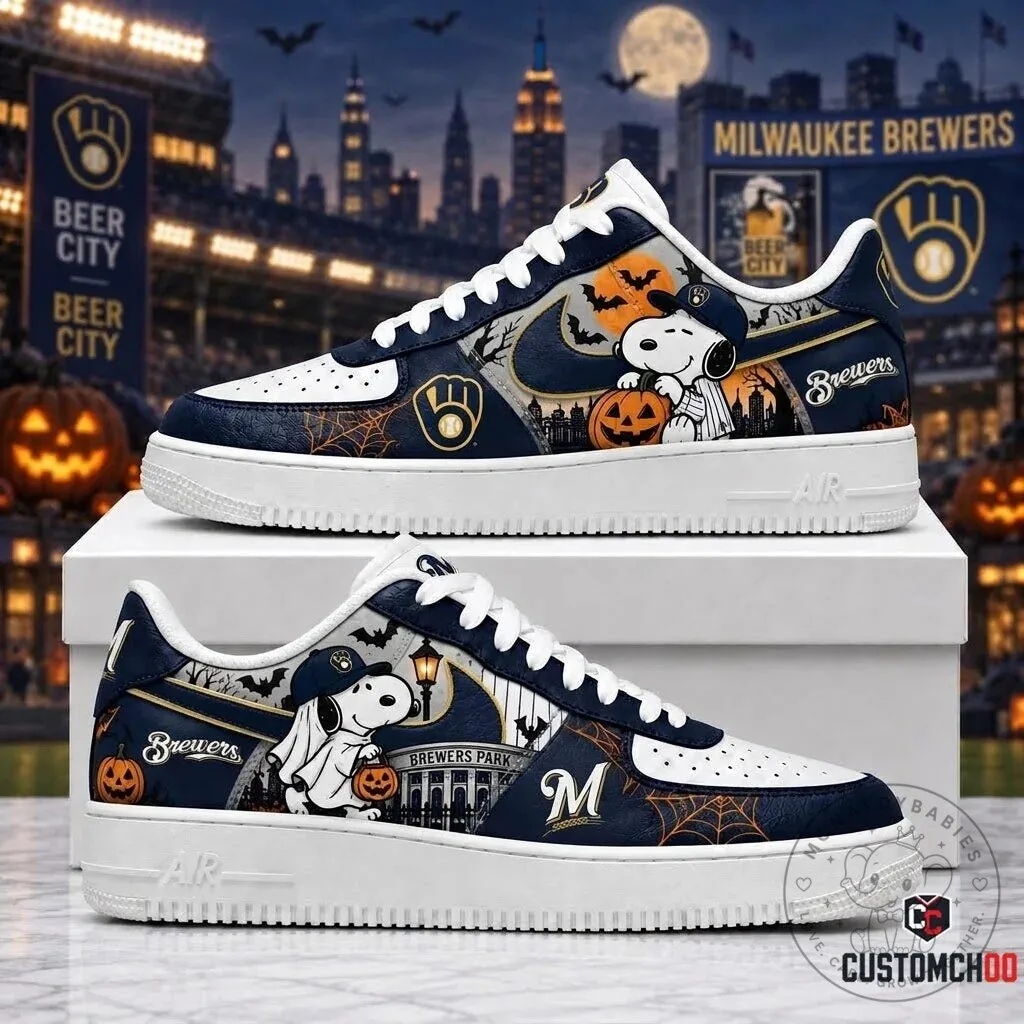 Milwaukee Brewers Snoopy Halloween Custom Baseball Team Fan Shoes