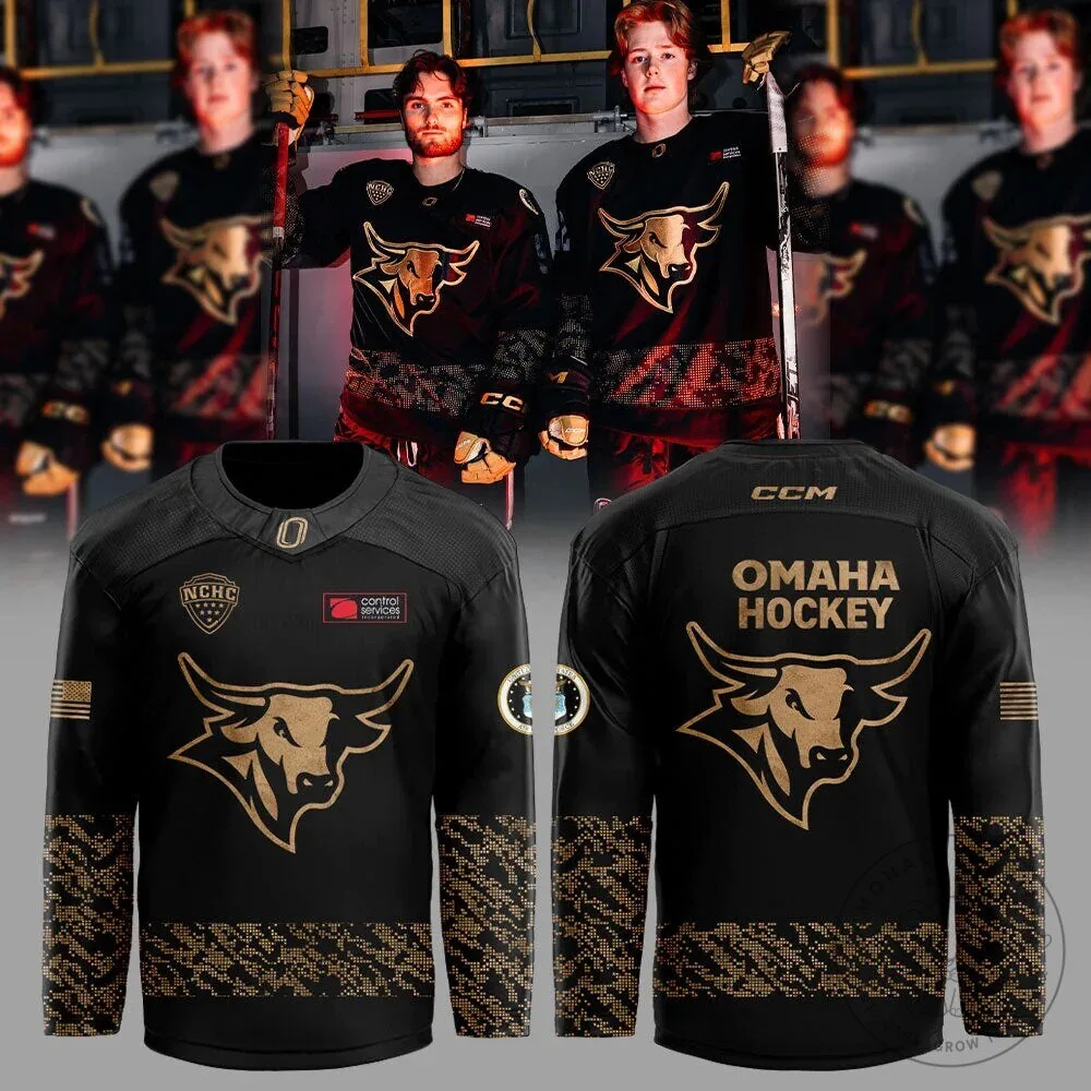 Omaha Mavericks Hockey Military Appreciation Black and Gold Jersey