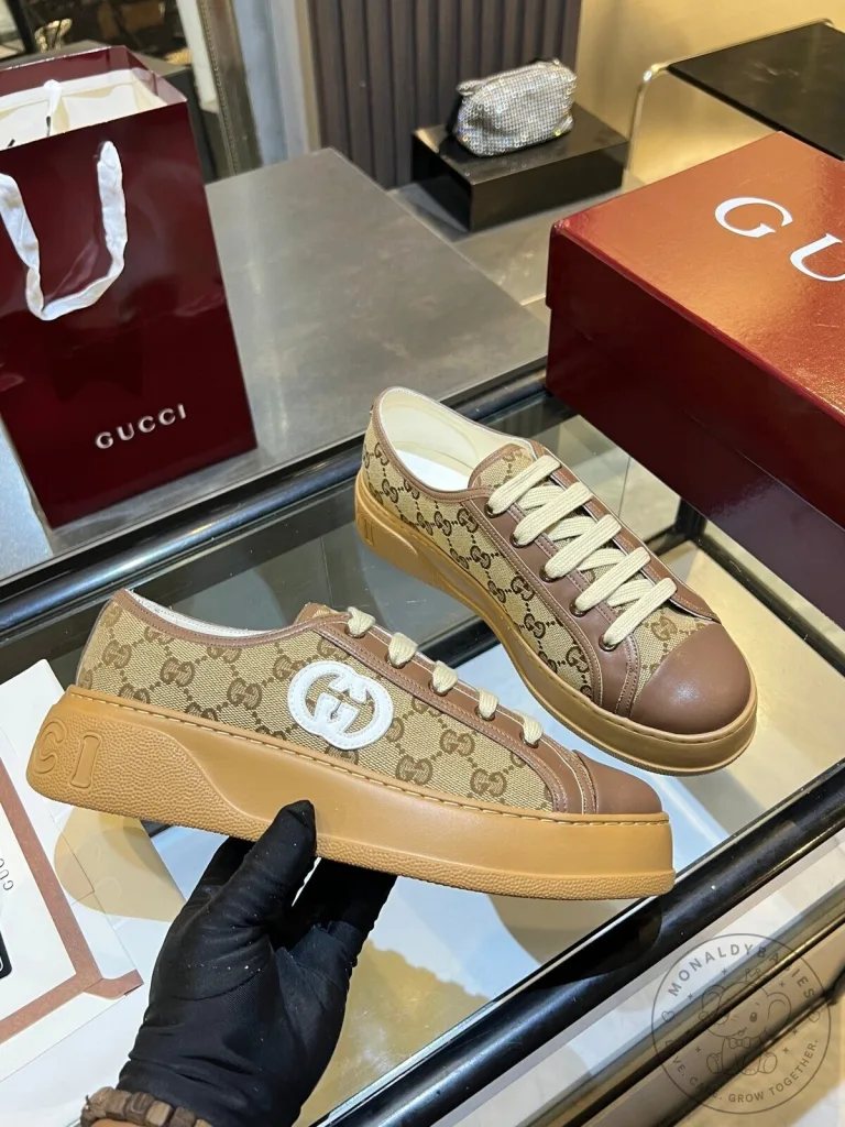 Gucci Monogram Canvas Platform Sneakers Luxury Fashion Shoes for Women