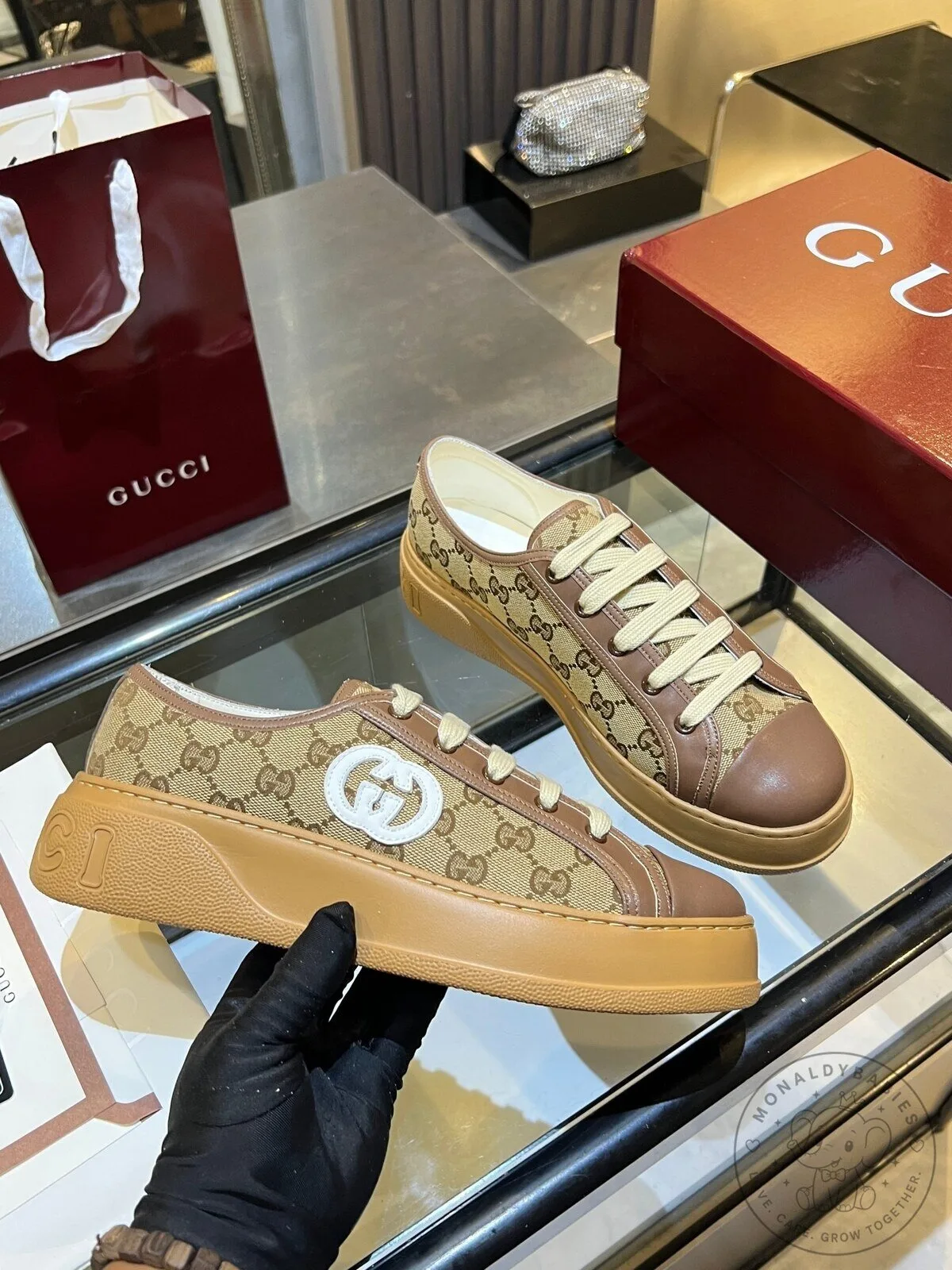 Gucci Monogram Canvas Platform Sneakers Luxury Fashion Shoes for Women