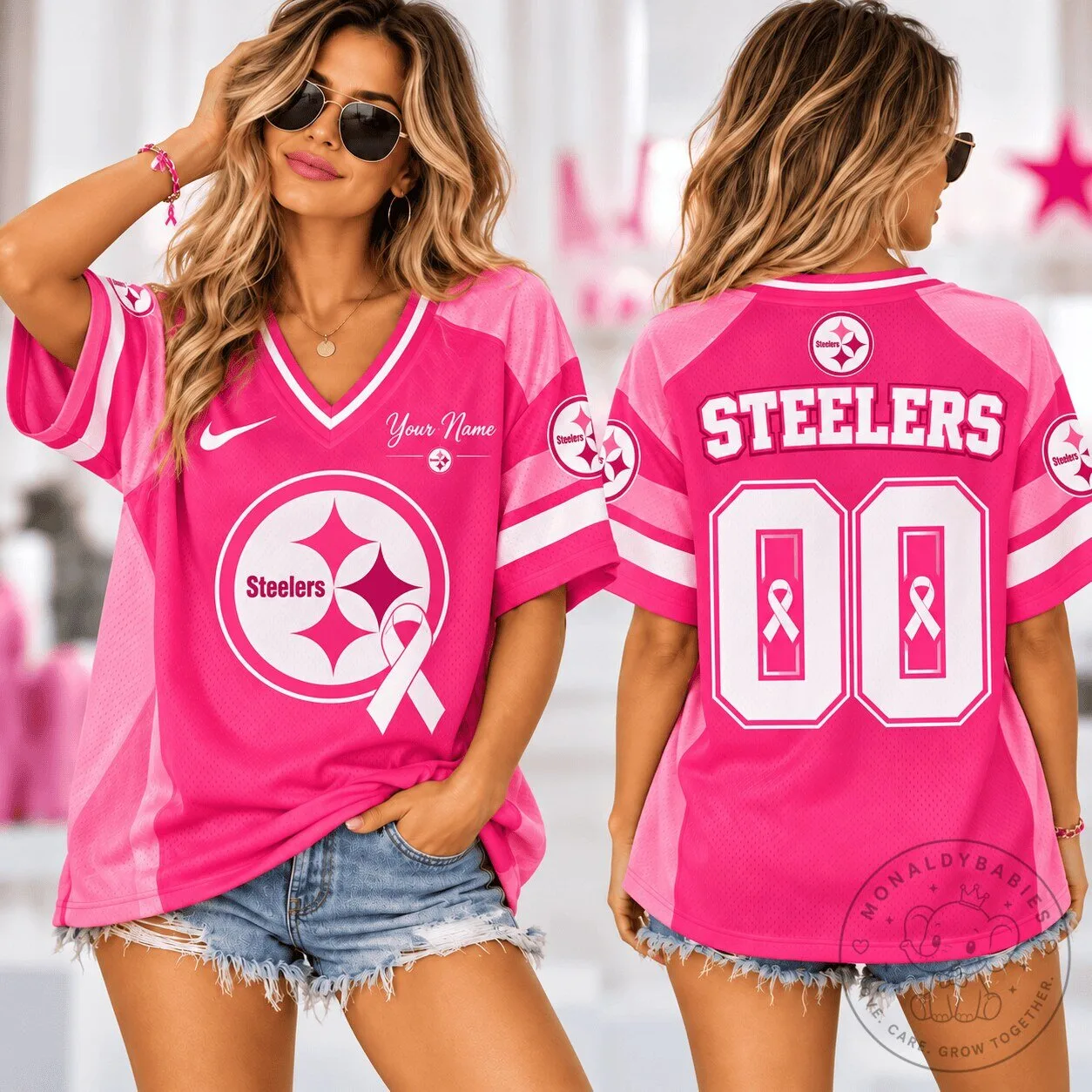 Pittsburgh Steelers Pink Breast Cancer Awareness Football Jersey