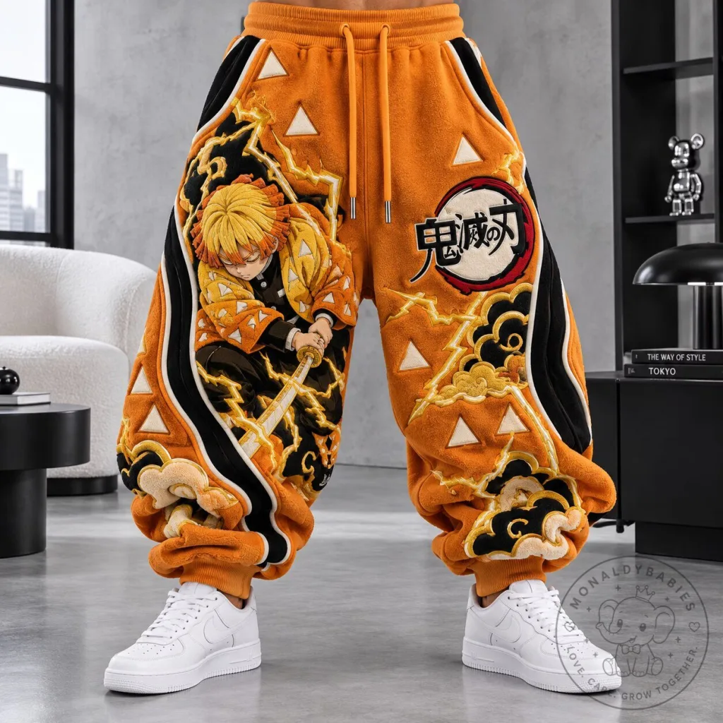 Demon Slayer Zenitsu Agatsuma Anime Graphic Print Orange Sweatpants