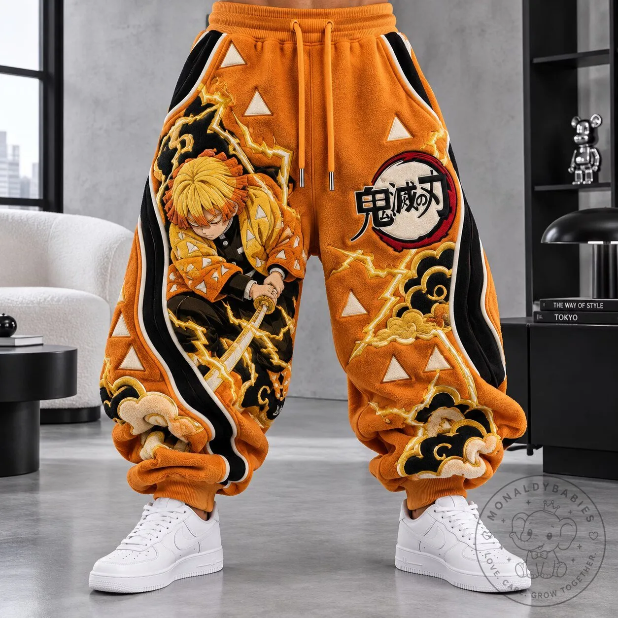Demon Slayer Zenitsu Agatsuma Anime Graphic Print Orange Sweatpants