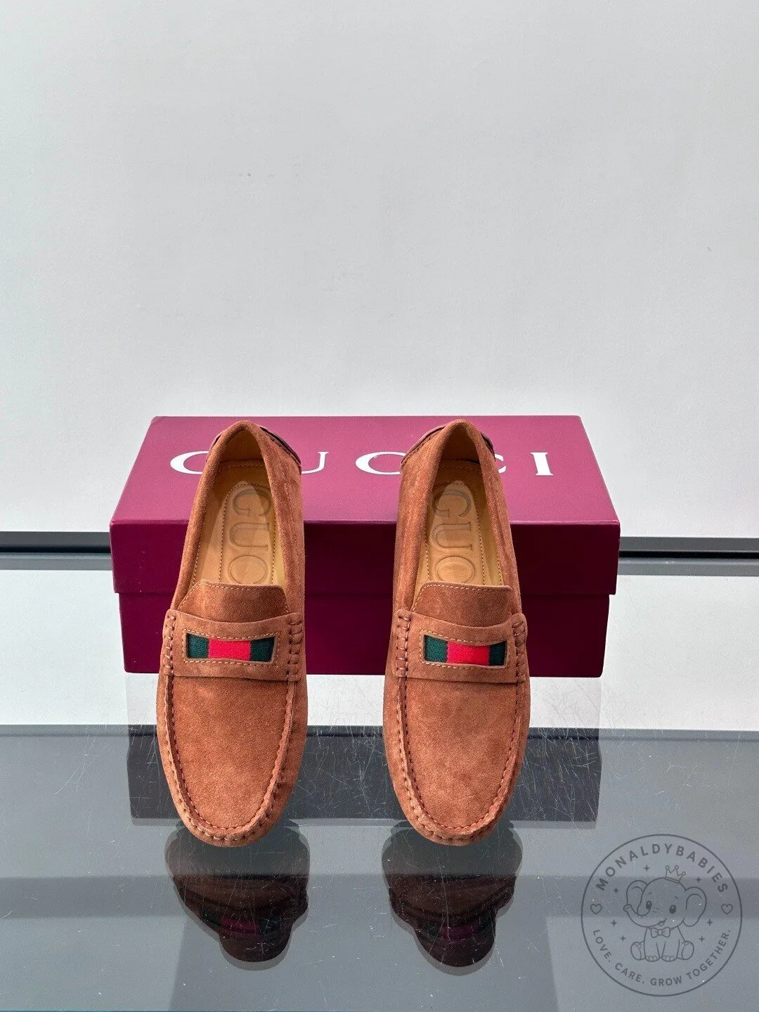 Gucci Brown Suede Loafer Shoes with Web Stripe Detail 10 Gucci Brown Suede Loafer Shoes with Web Stripe Detail