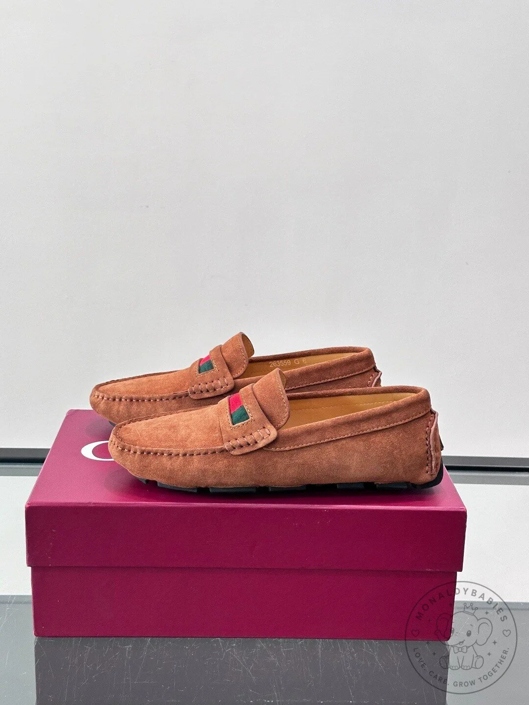 Gucci Brown Suede Loafer Shoes with Web Stripe Detail 11 Gucci Brown Suede Loafer Shoes with Web Stripe Detail