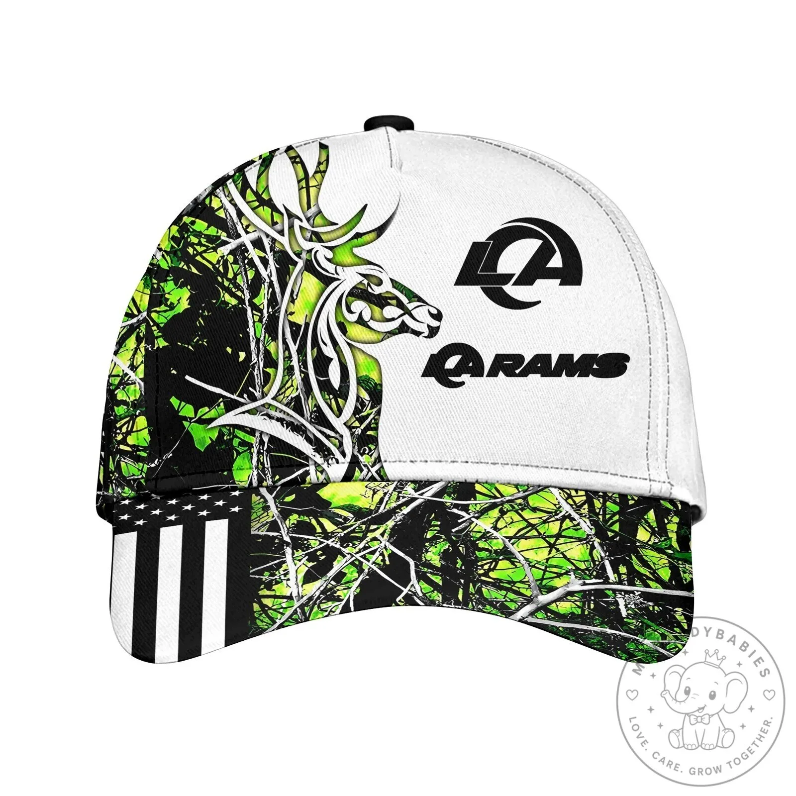 Los Angeles Rams Hunting Camouflage Deer Antler American Flag Cap Hat